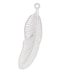 Focal, Lazer Lace™, stainless steel, 42x12.5mm two-sided feather. Sold per pkg of 2.