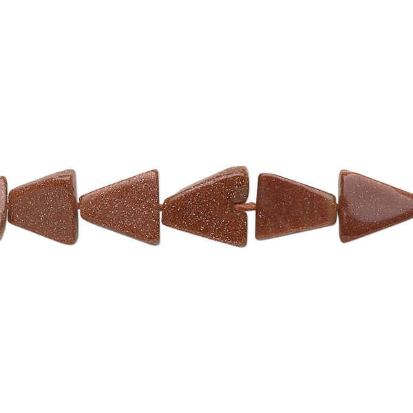Bead, brown goldstone (glass) (man-made), 5-9mm graduated hand-cut flat triangle. Sold per 14-inch strand. image number 0