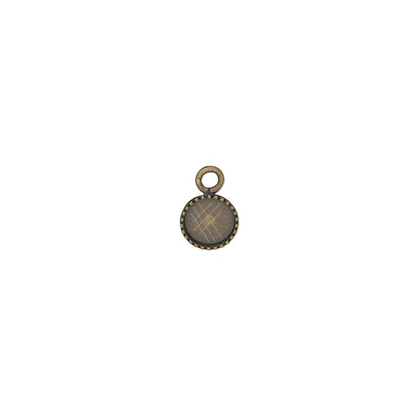 Drop, antiqued brass, 6mm round with beaded edge and 5mm round bezel cup setting. Sold per pkg of 24. image number 0