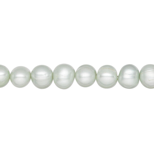 Pearl, cultured freshwater (dyed), aloe green, 5-6mm semi-round, C grade, Mohs hardness 2-1/2 to 4. Sold per 16-inch strand. image number 0