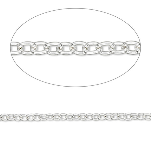 Chain, silver-finished brass, 2.5mm cable. Sold per pkg of 50 feet. image number 0