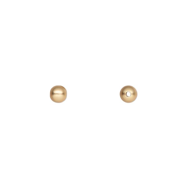 Bead, gold-plated brass with satin finish, 4mm round. Sold per pkg of 100. image number 0