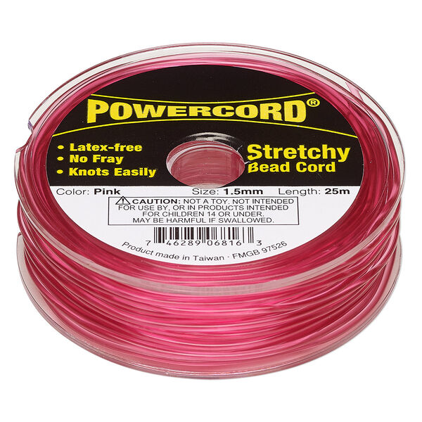 Cord, Powercord®, elastic, pink, 1.5mm, 22-pound test. Sold per 25-meter spool. image number 0