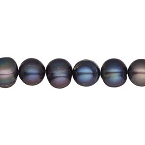 Pearl, cultured freshwater (dyed), iris blue, 8-11mm semi-round, C- grade, Mohs hardness 2-1/2 to 4. Sold per 16-inch strand.