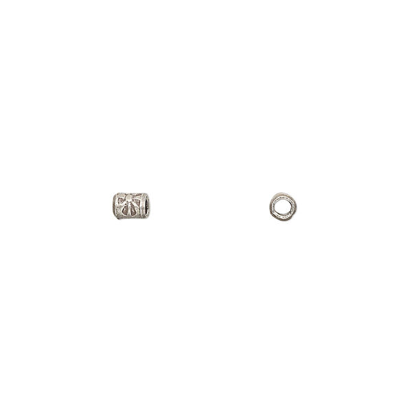 Bead, Hill Tribes, antiqued sterling silver, 3x2mm round tube with stamped flower design. Sold per pkg of 4. image number 0