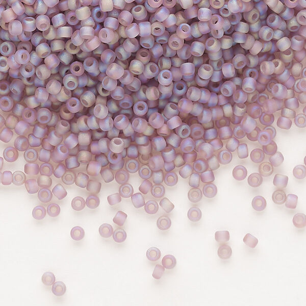 Seed bead, Dyna-Mites™, glass, pkg/1/2kg, #11 round, translucent frosted rainbow amethyst purple, (10FAB 11/0 RR). image number 0