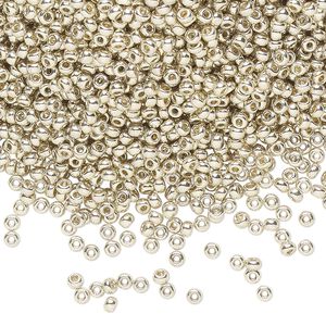 Seed bead, Miyuki, glass, pkg/25g, #11 rocaille, Duracoat® opaque galvanized silver, (RR-4201).