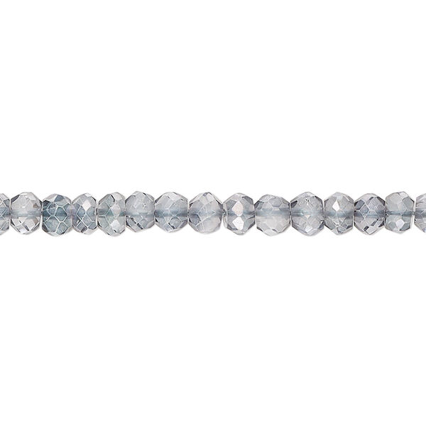 Bead, quartz crystal (coated), blue-grey, 4x2mm-5x4mm hand-cut faceted rondelle, B grade, Mohs hardness 7. Sold per 13-inch strand, approximately 100 beads. image number 0
