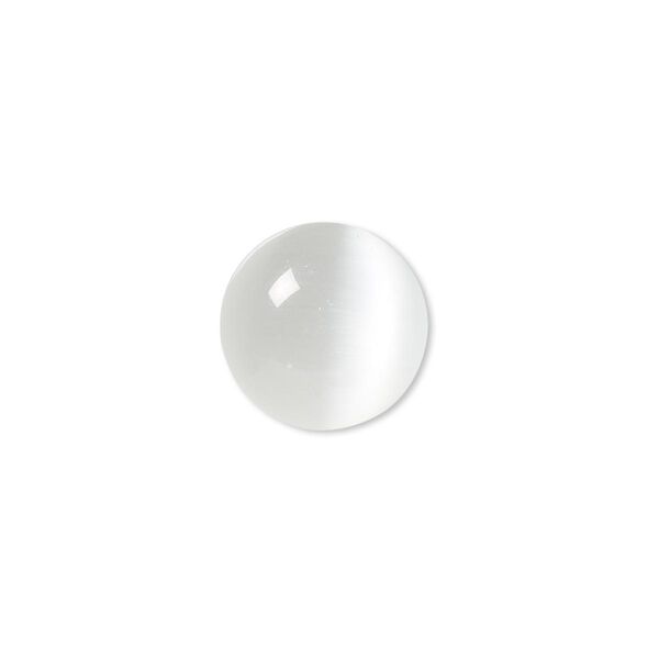 Cabochon, cat's eye glass (fiber optic glass), white, 14mm calibrated round, quality grade. Sold per pkg of 10. image number 0