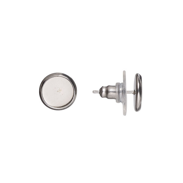 Earstud, stainless steel, 10mm round with 8mm round setting. Sold per pkg of 5 pairs. image number 0
