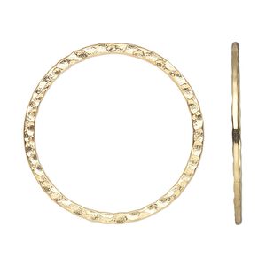 Focal, gold-plated steel, 30mm double-sided hammered flat open round. Sold per pkg of 10.