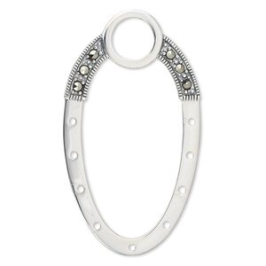 Drop, sterling silver with marcasite, 46x25mm oval.  Sold individually.