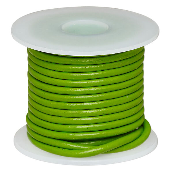 Cord, leather (dyed), green, 2-2.2mm round. Sold per 5-yard spool. image number 0