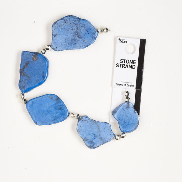 Bead, porcelain and CCB, blue and silver, 24x25mm-42x32mm freeform and 5mm faceted round. Sold per pkg of 5. image number 0