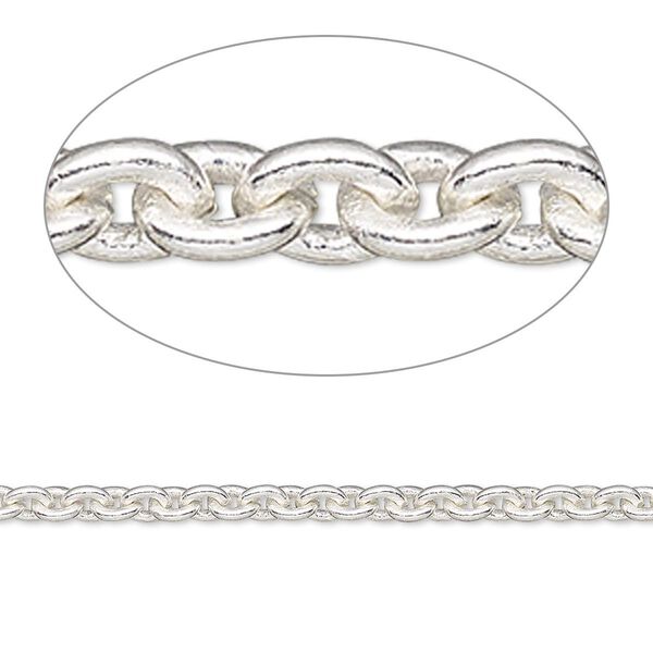 Chain, silver-plated brass, 3mm cable. Sold per pkg of 5 feet. image number 0