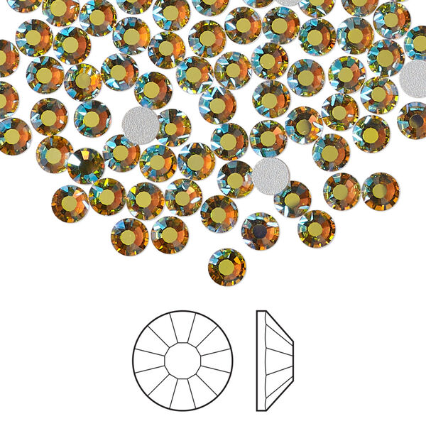 Flat back 144pk acid yellow AB foil back, Preciosa VIVA 12® Czech crystal rhinestone 3.8-4mm chaton rose round SS16 image number 0