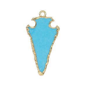 Magnesite / sterling silver 1pkg1, electroplated gold-finished hand-cut arrowhead charm 30x15mm