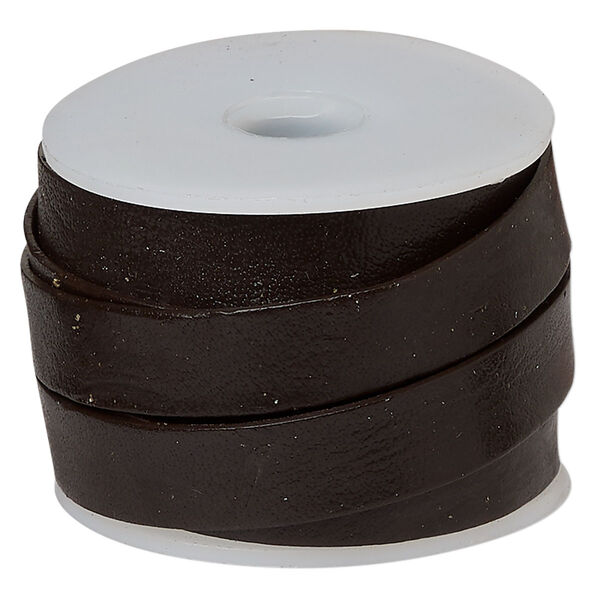 Cord, leather (dyed), dark brown, 12mm. Sold per 5-yard spool. image number 0
