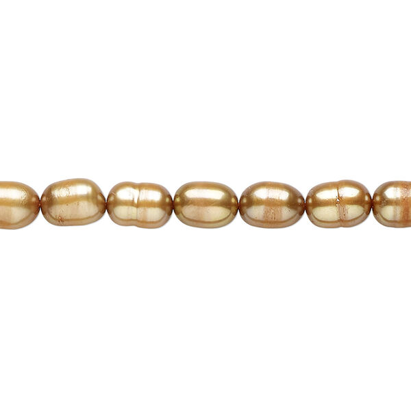 Pearl 1pkg1 cultured freshwater, 5-6mm rice C grade, 15 inch dyed light copper image number 0