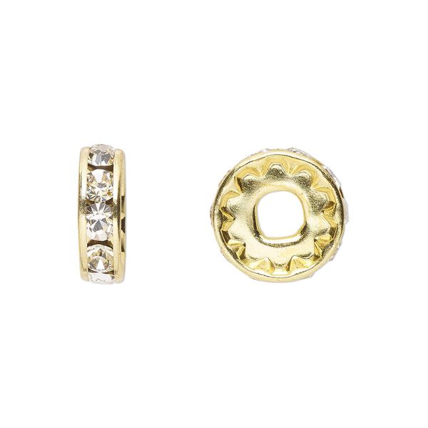 Bead 6pk crystal gold plate, Preciosa Czech crystal 12x3.5mm rondelle image number 0