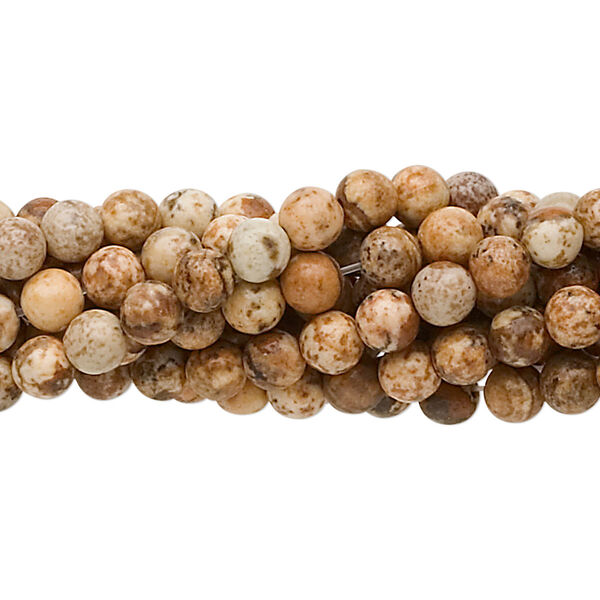 Bead, picture jasper (natural), 4mm round, C grade, Mohs hardness 6-1/2 to 7. Sold per pkg of (10) 15-1/2" to 16" strands. image number 0