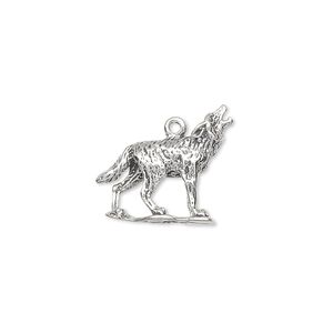 Charm, antiqued sterling silver, 18x15mm two-sided howling wolf. Sold individually.