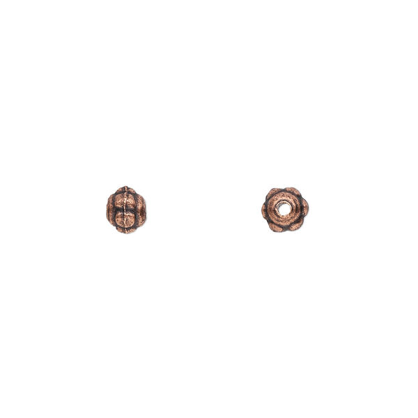 Bead, antique copper-plated "pewter" (zinc-based alloy), 5x4mm beaded rondelle. Sold per pkg of 100. image number 0