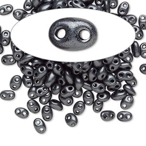 Seed bead, Preciosa Twin™ Czech glass, pkg/50g, 5x2.5mm oval, opaque grey terra pearl black, (28949).