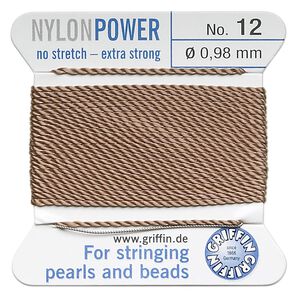 Thread, Griffin, nylon, beige, size #12. Sold per 2-meter card (approximately 78 inches).