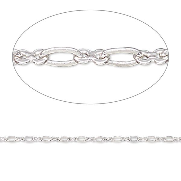 Chain, silver-plated brass, 2mm figure 8. Sold per pkg of 5 feet. image number 0