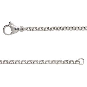 Chain, stainless steel, 2.5mm rolo, 16 inches with lobster claw clasp. Sold individually.