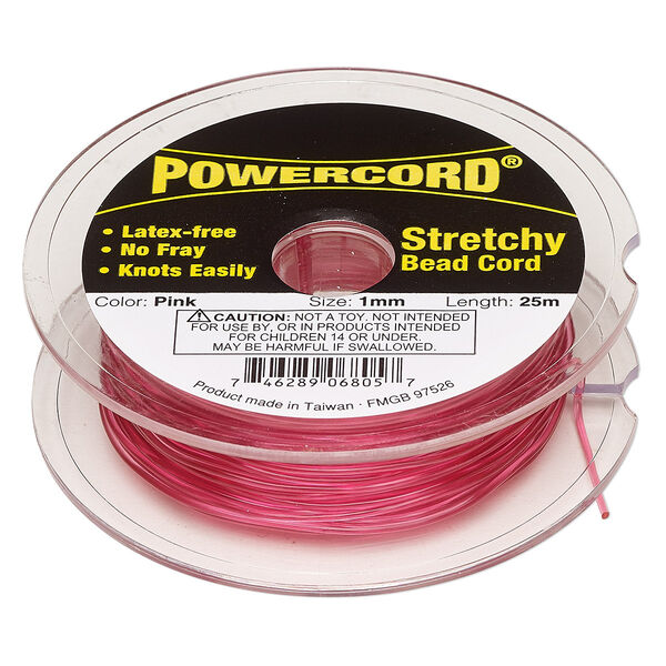 Cord, Powercord®, elastic, pink, 1mm, 14-pound test. Sold per 25-meter spool. image number 0