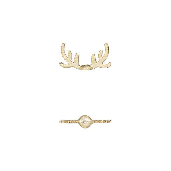 Bead cap, Amoracast®, satin-finished "vermeil," 13x7mm antlers with 0.4mm hole, fits 8mm bead. Sold individually. image number 0