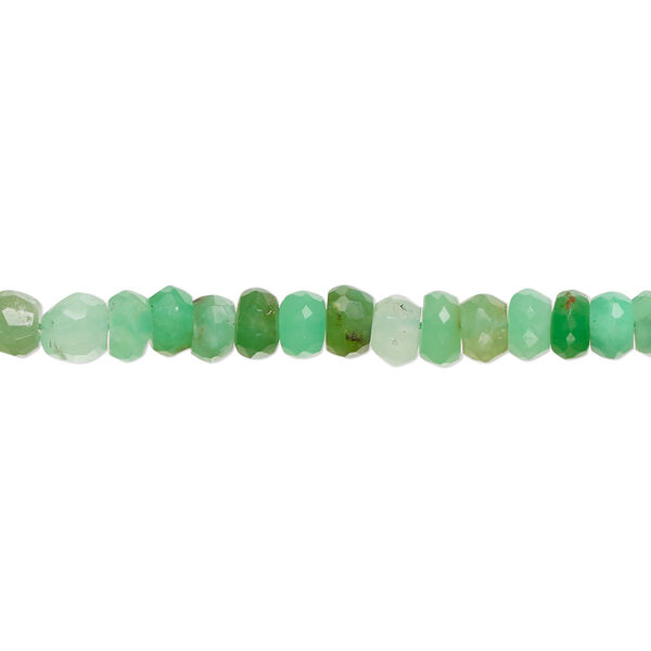 Bead, chrysoprase (natural), light to dark, 5x2mm-5x4mm hand-cut faceted rondelle with 0.4-1.4mm hole, C+ grade, Mohs hardness 6-1/2 to 7. Sold per 8-inch strand, approximately 70 beads. image number 0