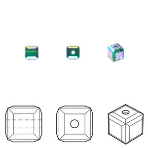 Bead 1pkg12 majestic green shimmer, Crystal Passions®, 4mm cube 5601