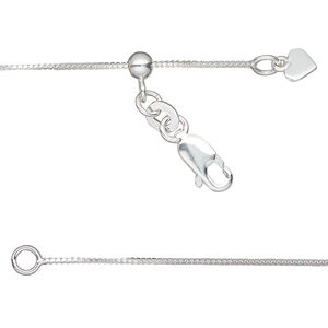 Chain 1pkg1, Gossamer™, sterling silver and silicone, 0.7mm box, 16 to 24 inches with lobster claw clasp and 4mm adjustable slider bead.