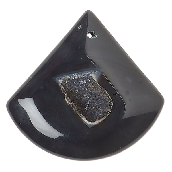 Druzy black agate 1pkg1, puffed teardrop focal B- grade, 44x40mm-50x48mm image number 0