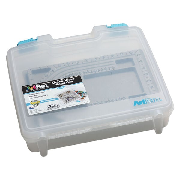 Artbin&reg; tarnish inhibitor, 1pkg1, polypropylene, clear and blue, 15-1/2 x 15 x 3-1/2 inches, organizer box with 18 moveable dividers, removable tray and bead board image number 0