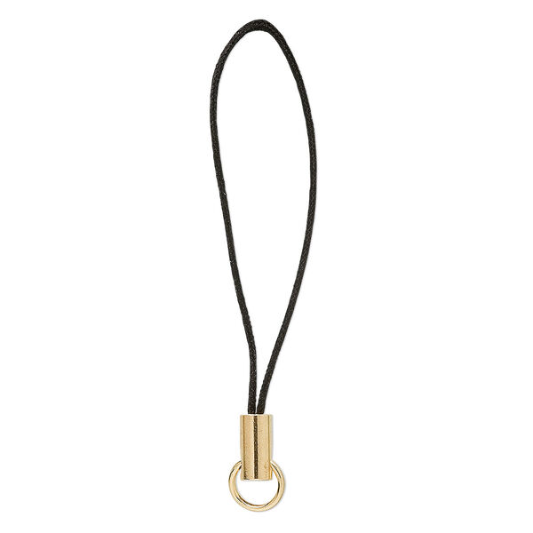 Zipper pull, nylon and gold-plated brass, black, 2-1/4 inches. Sold per pkg of 24. image number 0