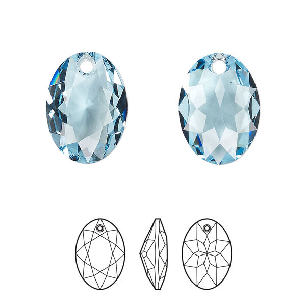 Drop 1pk aquamarine, Crystal Passions® 16mm pendant elliptic cut 6438 image number 0