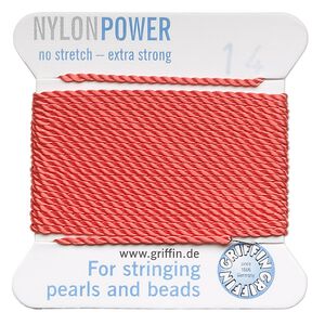 Thread, Griffin, nylon, coral, size #14. Sold per 2-meter card (approximately 78 inches).