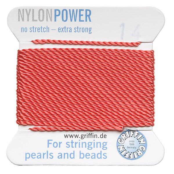 Thread, Griffin, nylon, coral, size #14. Sold per 2-meter card (approximately 78 inches). image number 0