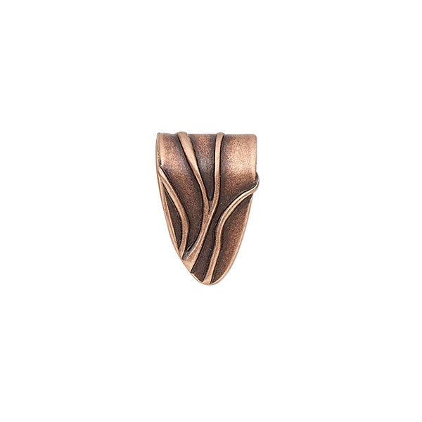 Bail, JBB Findings, ice-pick, antique copper-plated brass, 15x10mm shield with lines, 11.5mm grip length. Sold individually. image number 0