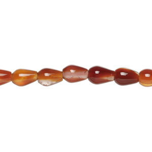 Red agate 1pkg1, teardrop bead, 15 inch 7x5mm-8x6mm