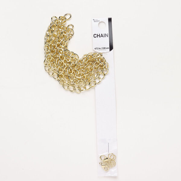 Chain and finding assortment, steel, pkg/1, gold finish, assorted sizes and shapes. image number 0