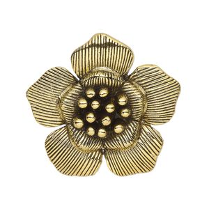 Pendant, antique gold-finished "pewter" (zinc-based alloy), 41x39mm single-sided flower with hidden loop. Sold Individually.