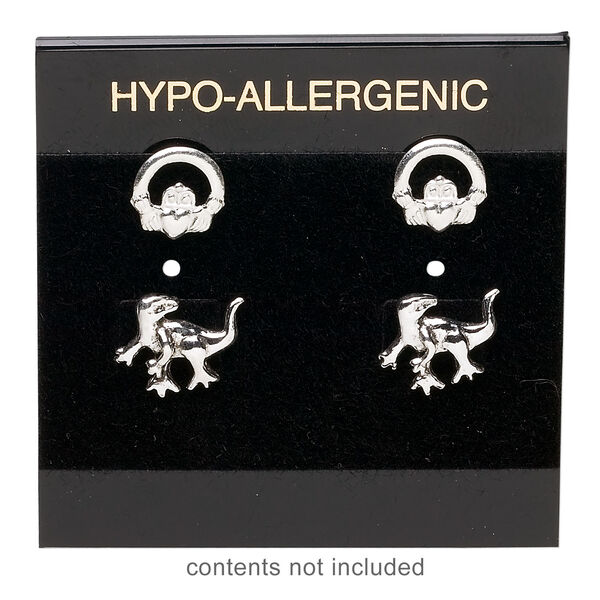 Earring card, flocked plastic, black and gold, 2x2-inch square with "HYPO-ALLERGENIC." Sold per pkg of 100. image number 1