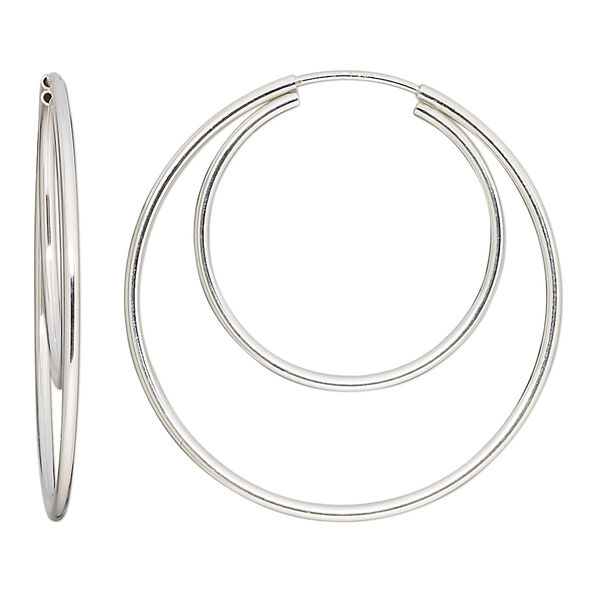 Earring, sterling silver, 34mm double hoop with endless-loop closure, 21 gauge. Sold per pair. image number 0