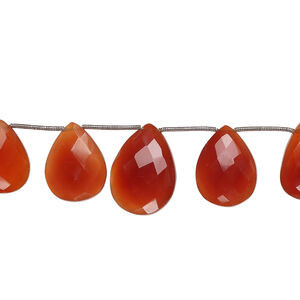 Carnelian 1pkg10, hand-cut top-drilled faceted puffed teardrop bead, graduated 16x12mm-23x15mm medium to dark