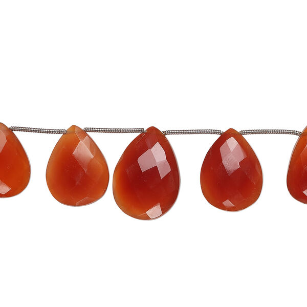Carnelian 1pkg10, hand-cut top-drilled faceted puffed teardrop bead, graduated 16x12mm-23x15mm medium to dark image number 0